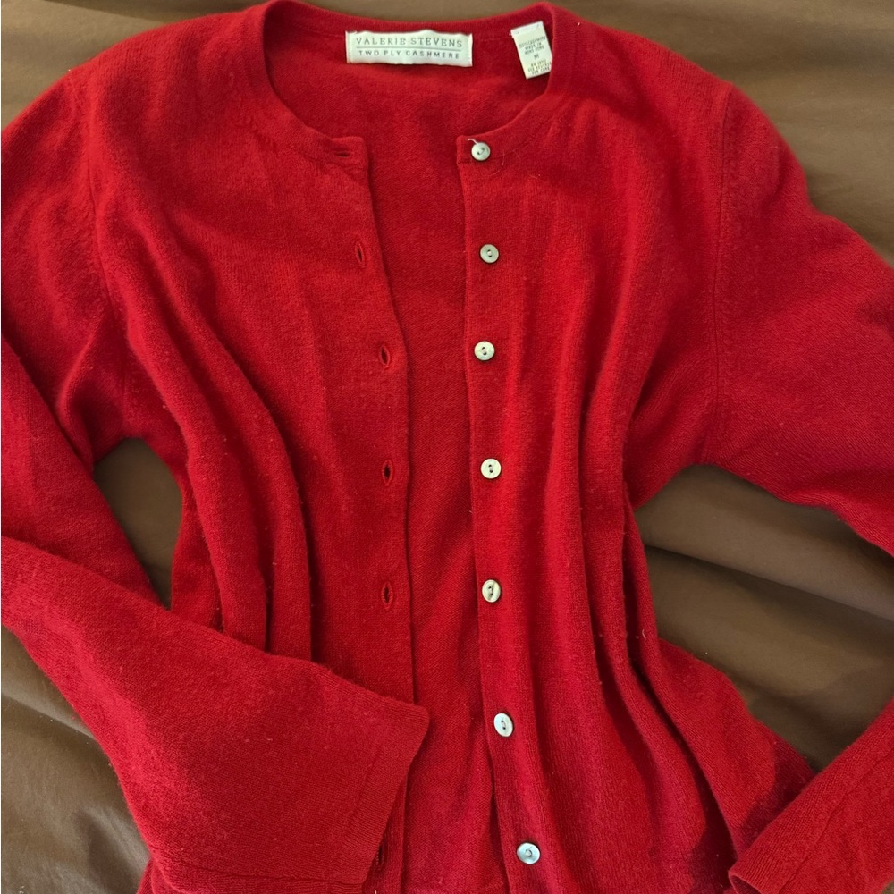 Valerie Stevens Cashmere Button-up Red Cardigan